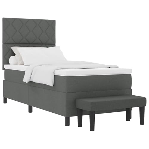 vidaXL Boxspringbett mit Matratze & Bank Dunkelgrau 90x200 cm Stoff von vidaXL
