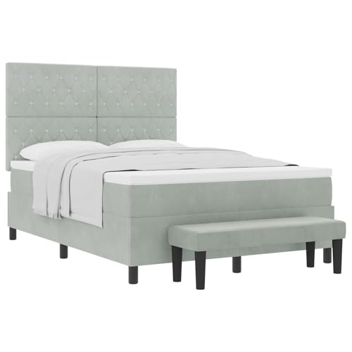 vidaXL Boxspringbett mit Matratze & Bank Hellgrau 160x200 cm Samt vidaXL Boxspringbett mit Matratze & Bank Hellgrau 160x200 cm Samt von vidaXL