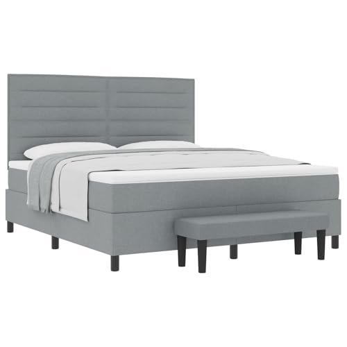 vidaXL Boxspringbett mit Matratze & Bank in Hellgrau 180x200 cm von vidaXL