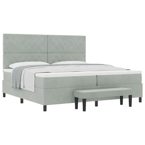 vidaXL Boxspringbett mit Matratze & Bank in Hellgrau 200x200 cm aus Samt von vidaXL