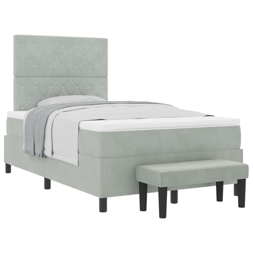 vidaXL Boxspringbett mit Matratze & Bank Hellgrau 120x200 cm Samt von vidaXL