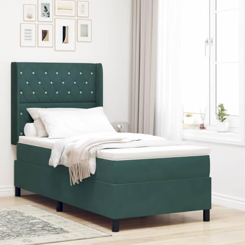 vidaXL Boxspringbett mit Taschenfederkernmatratze & Samt-Kopfteil Dunkelgrün 90 x 200 cm Inkl. Topper für Schlafzimmer oder Gästezimmer Gepolsterter Sessel Designer Bequemer Stuhl Modernes Sitzen von vidaXL