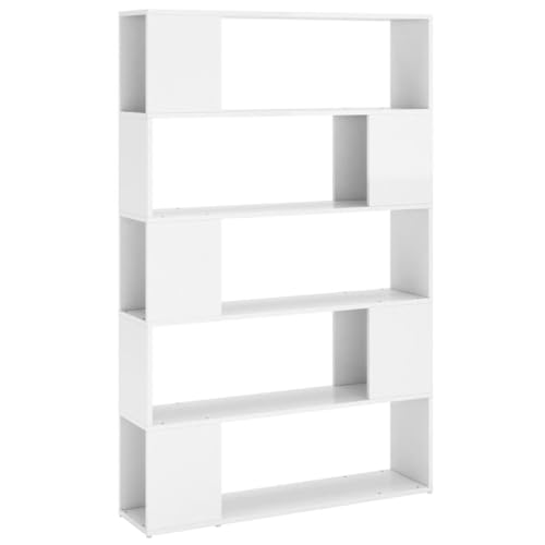 vidaXL Bücherregal, Regal mit 5 Fächern, Raumteiler Standregal für Wohnzimmer Büro, Aktenregal Büroregal, Hochglanz-Weiß Holzwerkstoff von vidaXL