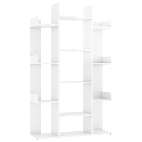 vidaXL Bücherregal 13 Fächer Standregal Aktenregal Wandregal Regal Büroregal Dekoregal Aufbewahrung Raumteiler Hochglanz-Weiß 86x25,5x140cm Holzwerkstoff von vidaXL