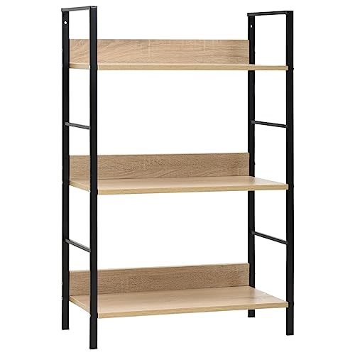 vidaXL Bücherregal 3 Regalböden Standregal Metallregal Küchenregal Schuhregal Bücherschrank Regal Eiche-Optik 60×27,6×90,5 cm Holzwerkstoff von vidaXL