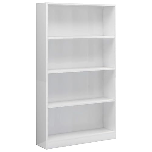 vidaXL Bücherregal 4 Fächer Standregal Aktenregal Wandregal Raumteiler Regal Raumtrenner Büroregal Mehrzweckregal Hochglanz-Weiß 80x24x142cm Holzwerkstoff von vidaXL