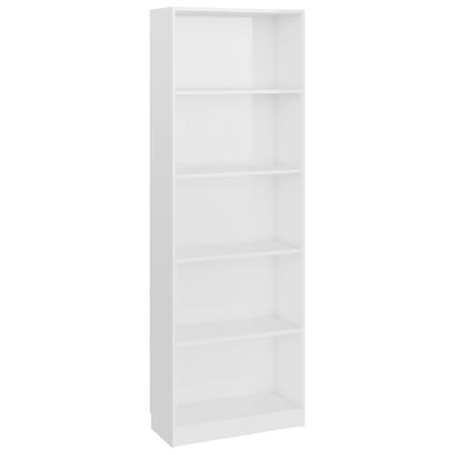 vidaXL Bücherregal 5 Fächer Standregal Aktenregal Wandregal Raumteiler Regal Raumtrenner Büroregal Mehrzweckregal Hochglanz-Weiß 60x24x175cm Holzwerkstoff von vidaXL