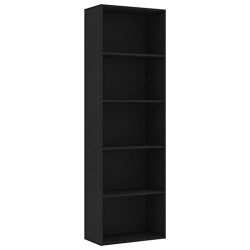 vidaXL Bücherregal 5 Fächer Standregal Aktenregal Wandregal Raumteiler Regal Raumtrenner Büroregal Mehrzweckregal Schwarz 60x30x189cm Holzwerkstoff von vidaXL