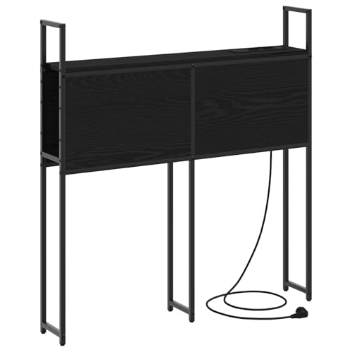 vidaXL Bücherregal-Kopfteil 80 cm in Schwarz Eiche. Es bietet viel Stauraum und hat integrierte Ladeanschlüsse. Hergestellt aus spanischem Holz und Stahl, ist es EIN modernes Möbelstück von vidaXL
