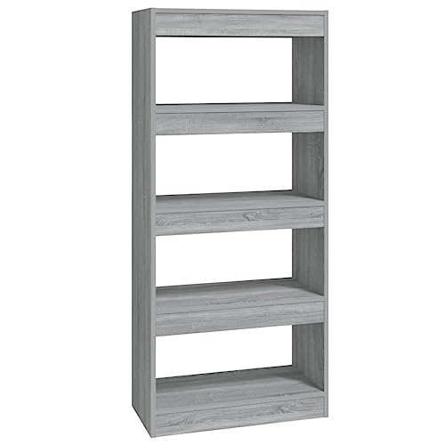 vidaXL Bücherregal Raumteiler Standregal Aktenregal Wandregal Regal Raumtrenner Aufbewahrung Büroregal Mehrzweckregal Grau Sonoma 60x30x135cm Holzwerkstoff von vidaXL