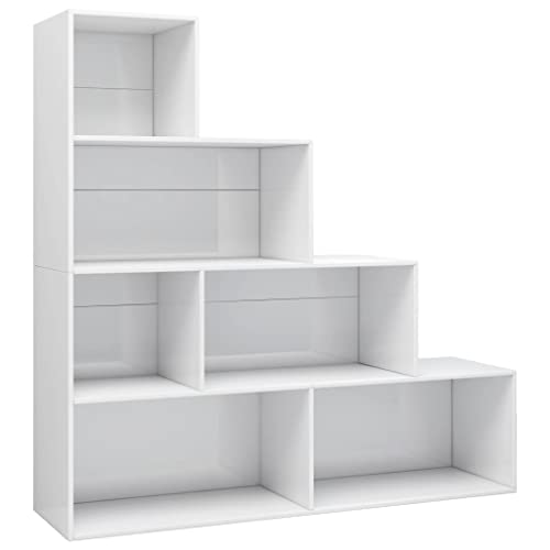 vidaXL Bücherregal Raumteiler Treppenregal Stufenregal Standregal Regal Raumtrenner Wandregal Aktenregal Hochglanz-Weiß 155x24x160cm Holzwerkstoff von vidaXL