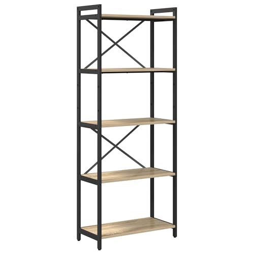 vidaXL Bücherregal Sonoma Eiche 60 x 30 x 153 cm - verstellbares freistehendes Regal aus beschichtetem Holz und Stahl im Industriestil mit Kreuzstruktur, viel Platz zum Verstauen und stabilen Füßen. von vidaXL