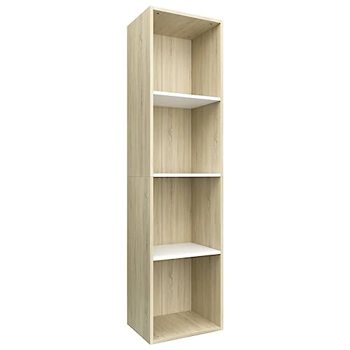 vidaXL Bücherregal TV Schrank Wandregal Standregal Aktenregal Raumteiler Fernsehtisch Lowboard Fernsehschrank Weiß Sonoma-Eiche 36x30x143cm Holzwerkstoff von vidaXL