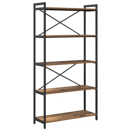 vidaXL Bücherregal aus altem Holz 80 x 30 x 153 cm - Industrial Regal mit Stahl und höhenverstellbaren Füßen. Freistehende Kreuzstruktur für Stabilität. Perfekt für Dein Wohnzimmer oder von vidaXL