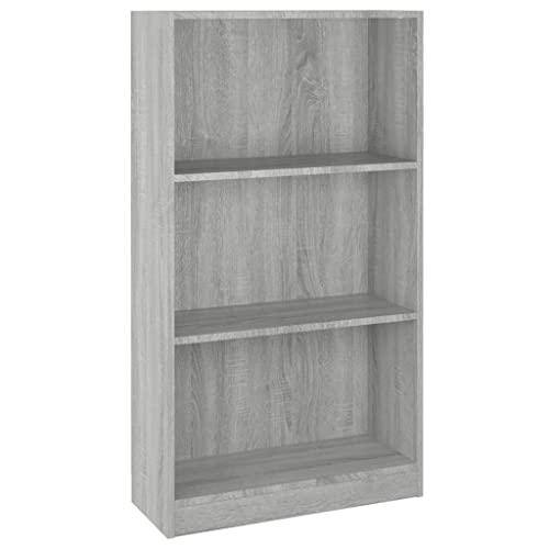 vidaXL Bücherregal mit 3 Fächern Standregal Regal Aktenregal Wandregal Aufbewahrung Bücherschrank Grau Sonoma 60x24x109cm Holzwerkstoff von vidaXL