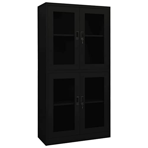 vidaXL Büroschrank Aktenschrank Metallschrank Universalschrank Stahlschrank Aufbewahrungsschrank Büromöbel Schrank Lagerschrank Schwarz 90x40x180cm Stahl Hartglas von vidaXL