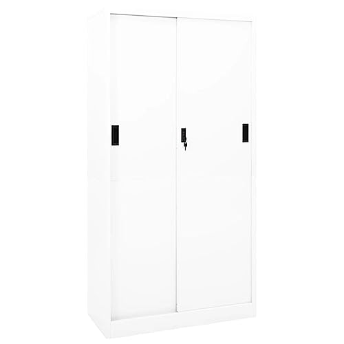 vidaXL Büroschrank mit Schiebetür Aktenschrank Büromöbel Metallschrank Stahlschrank Lagerschrank Universalschrank Schrank Weiß 90x40x180cm Stahl von vidaXL