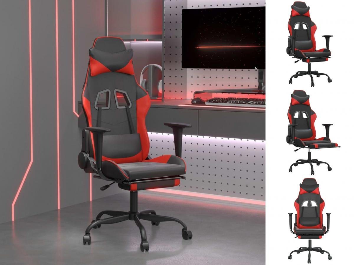 vidaXL Bürostuhl Gaming-Stuhl mit Massage Fußstütze Schwarz Rot Kunstleder von vidaXL