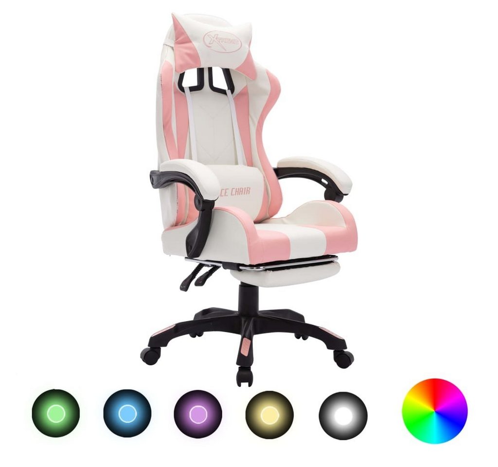 vidaXL Bürostuhl Gaming-Stuhl mit RGB LED-Leuchten Rosa und Weiß Kunstleder (1 St) von vidaXL