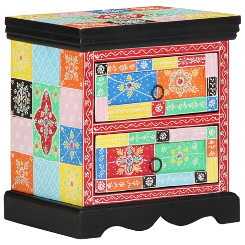 vidaXL Bunter Patchwork-Nachttisch mit Zwei Schubladen für Aufbewahrung aus Naturholz, Nachtkommode im Bohemian Stil, Möbel für Schlafzimmer, kompakt, ideal für kleine Räume, Deko, Schublade vidaXL Bunter Patchwork-Nachttisch mit Zwei Schubladen für Aufbewahrung aus Naturholz, Nachtkommode im Bohemian Stil, Möbel für Schlafzimmer, kompakt, ideal für kleine Räume, Deko, Schublade von vidaXL