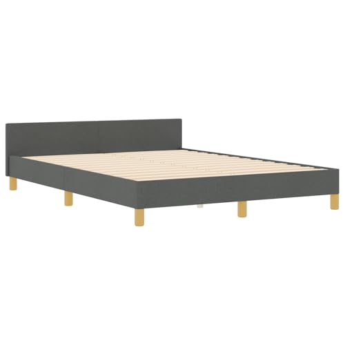 vidaXL Button Tufted Bettgestell 140 x 200 cm Dunkelgraues Stoff Holz Modern Verstellbare Fußstütze Komfort für Erwachsene Doppelbett Holz Schlafzimmermöbel Stylisches Design Rechteckig von vidaXL