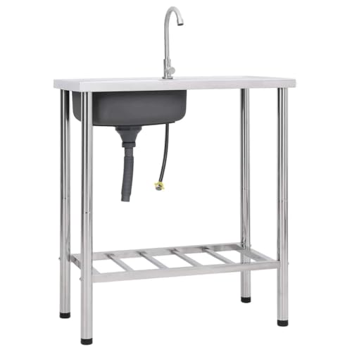 vidaXL Camping Spüle mit Wasserhahn Waschtisch Spültisch Spülbecken Waschbecken Garten Campimgspüle Multifunktionswaschtisch Edelstahl von vidaXL