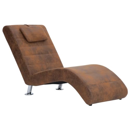 vidaXL Chaiselongue mit Kissen Relaxliege Liegesessel Lounge Sessel Liegestuhl Relaxsessel Loungesessel Sesselliege Komfortliege Braun Wildleder-Optik von vidaXL