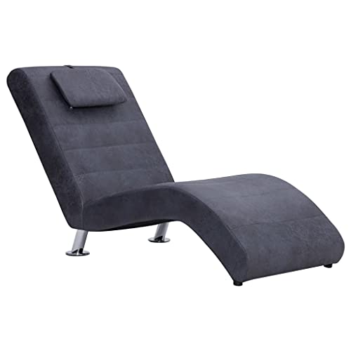 vidaXL Chaiselongue mit Kissen Relaxliege Liegesessel Lounge Sessel Liegestuhl Relaxsessel Loungesessel Sesselliege Komfortliege Grau Wildleder-Optik von vidaXL