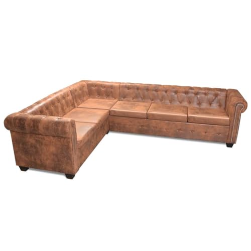 vidaXL Chesterfield Ecksofa Eckcouch Loungesofa Couch 6-Sitzer Kunstleder Braun von vidaXL