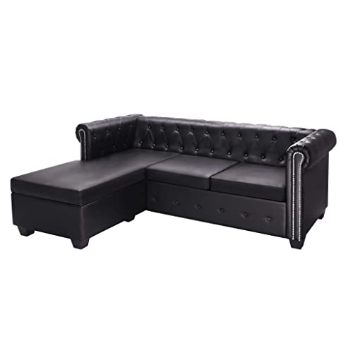 vidaXL Chesterfield Sofa in L-Form Kunstleder Schwarz Wohnlandschaft Ecksofa von vidaXL