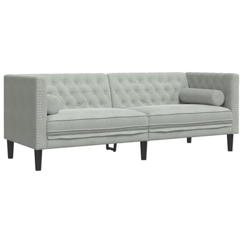 vidaXL Chesterfield Sofa mit Nackenrollen 3-Sitzer, Couch mit Armlehnen Rückenlehne Stützbeine, Polstersofa für Wohnzimmer, Couchgarnitur, Hellgrau Samt von vidaXL