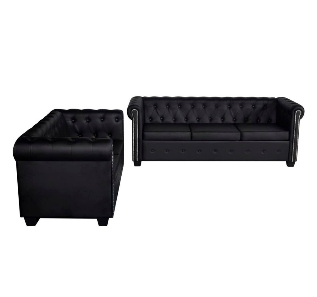 vidaXL Chesterfield-Sofa, Chesterfield-Sofas 2-Sitzer und 3-Sitzer Kunstleder Schwarz von vidaXL