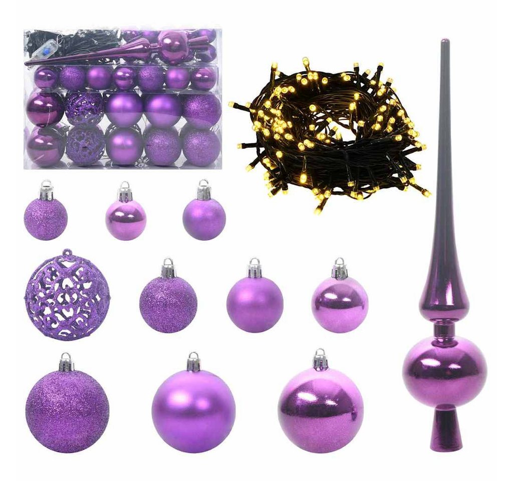 vidaXL Christbaumschmuck Weihnachtskugel-Set mit 150 LEDs 61 pcs Lila Kunststoff (61-tlg) von vidaXL