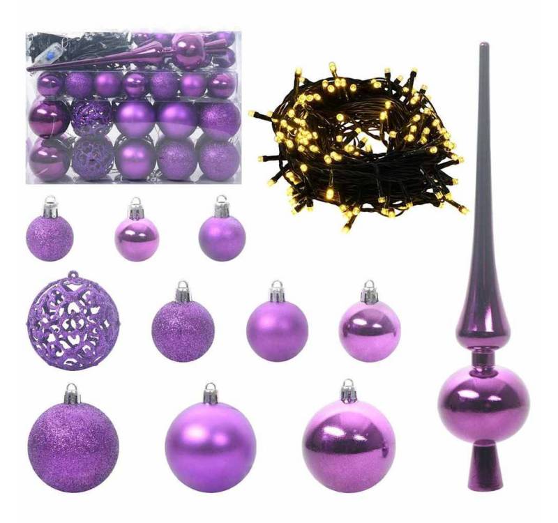 vidaXL Christbaumschmuck Weihnachtskugel-Set mit 150 LEDs 61 pcs Lila Kunststoff (61-tlg) von vidaXL