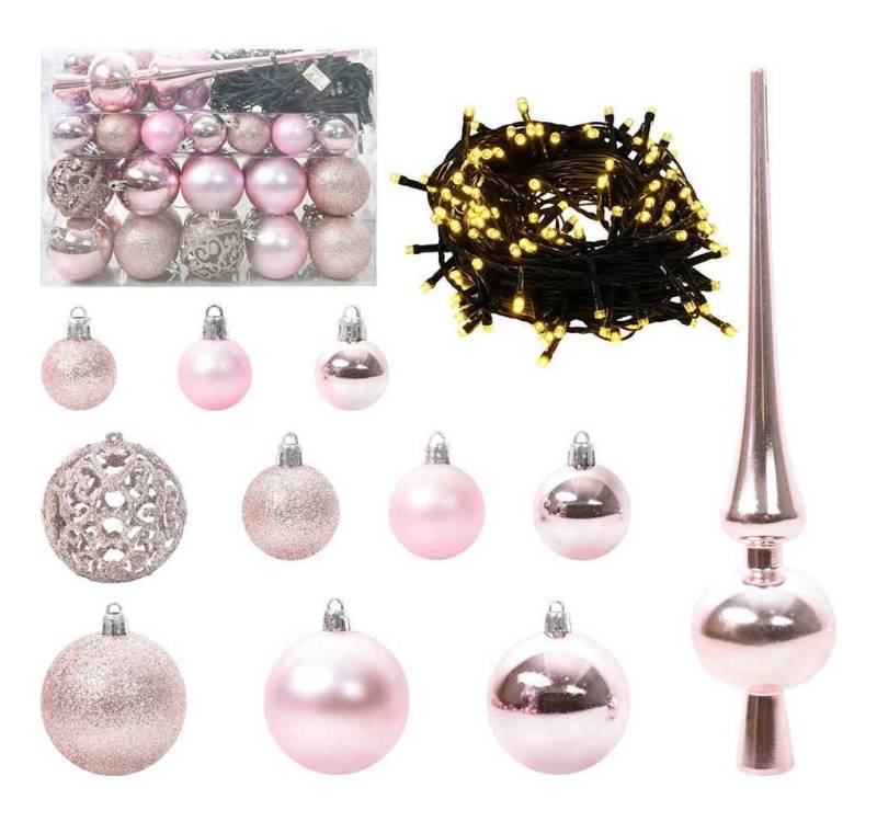 vidaXL Christbaumschmuck Weihnachtskugel-Set mit 150 LEDs 61 pcs Rosa Kunststoff (61-tlg) von vidaXL