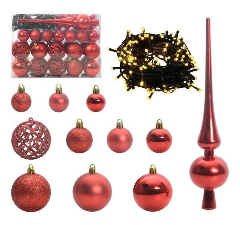 vidaXL Christbaumschmuck Weihnachtskugel-Set mit 150 LEDs 61 pcs Rot Kunststoff (61-tlg) von vidaXL