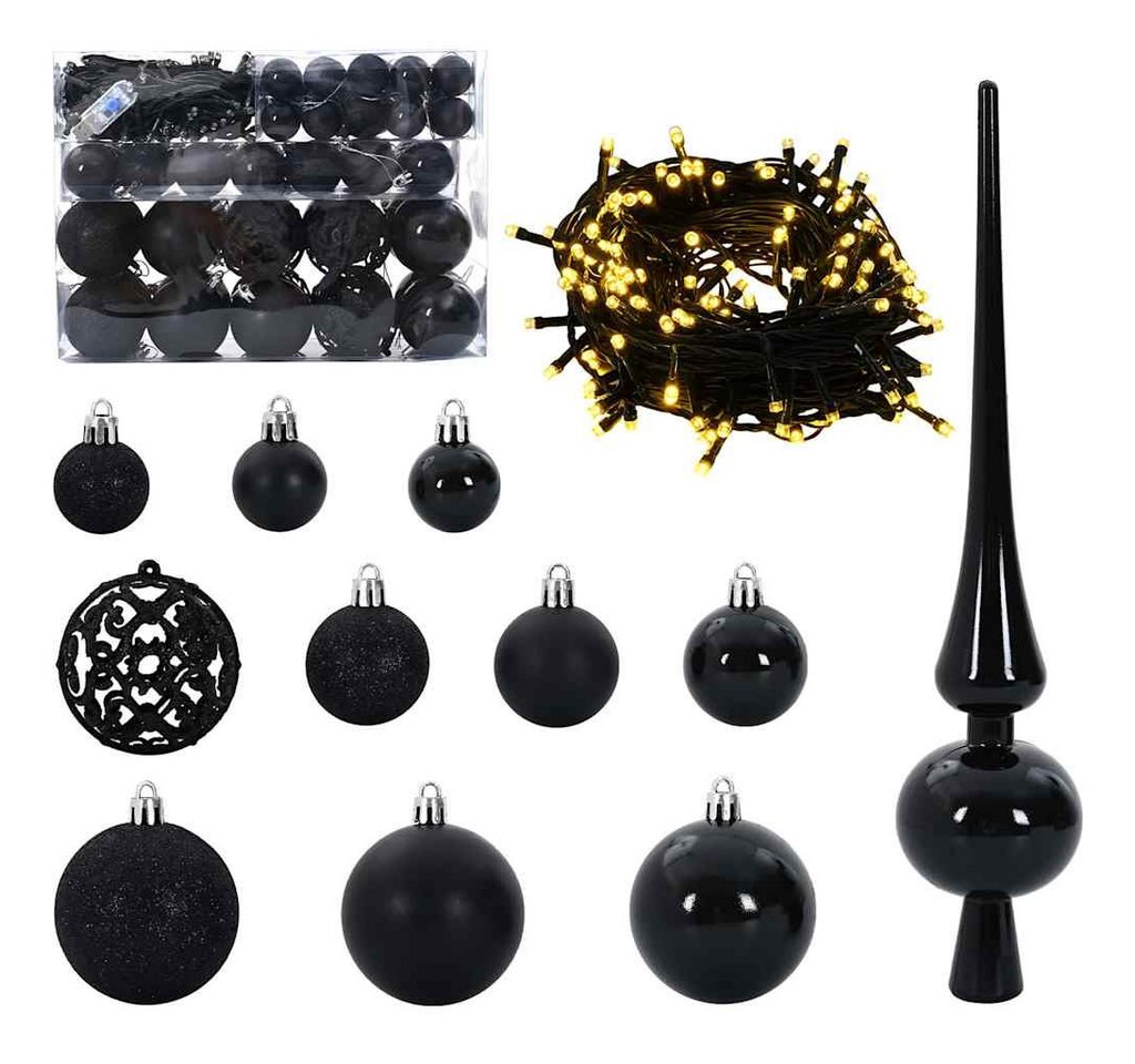 vidaXL Christbaumschmuck Weihnachtskugel-Set mit 150 LEDs 61 pcs Schwarz Kunststoff (61-tlg) von vidaXL