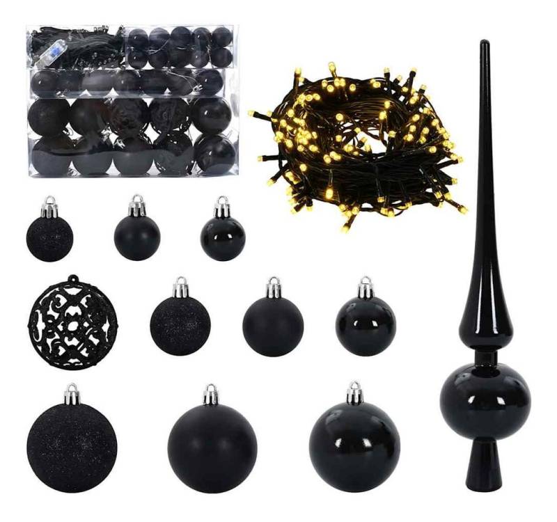 vidaXL Christbaumschmuck Weihnachtskugel-Set mit 150 LEDs 61 pcs Schwarz Kunststoff (61-tlg) von vidaXL
