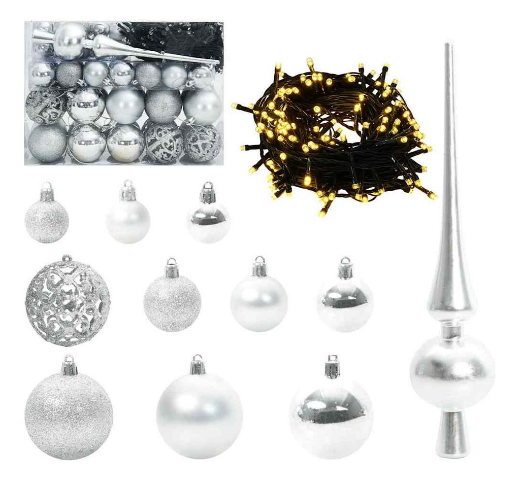 vidaXL Christbaumschmuck Weihnachtskugel-Set mit 150 LEDs 61 pcs Silber Kunststoff (61-tlg) von vidaXL