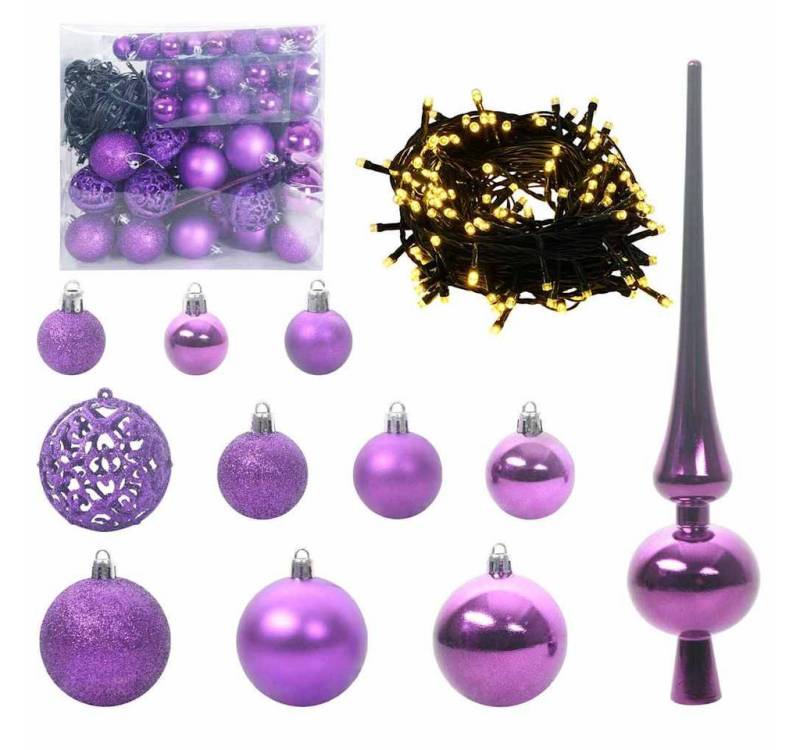 vidaXL Christbaumschmuck Weihnachtskugel-Set mit 300 LEDs 120 pcs Lila Kunststoff (120-tlg) von vidaXL
