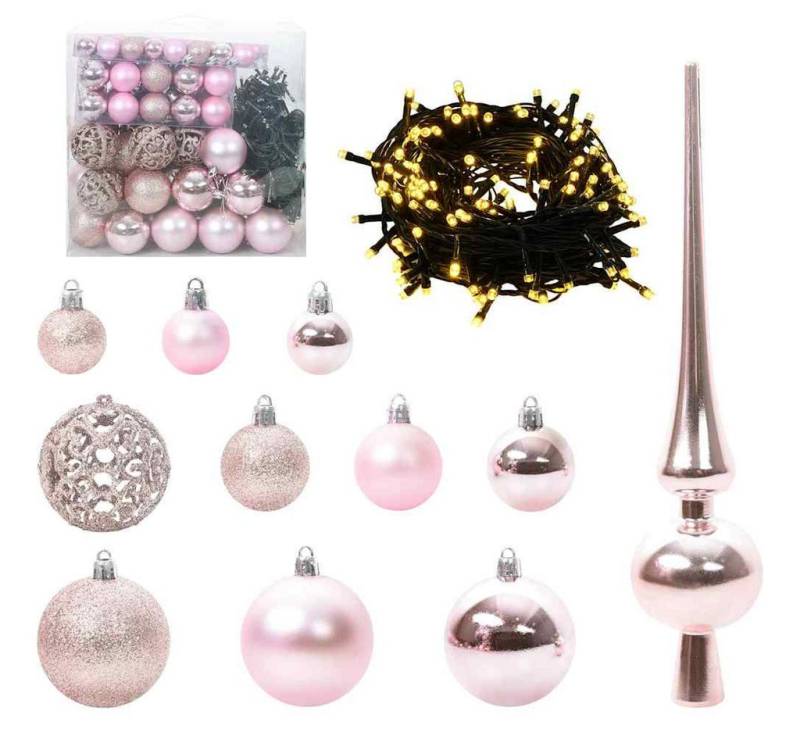 vidaXL Christbaumschmuck Weihnachtskugel-Set mit 300 LEDs 120 pcs Rosa Kunststoff (120-tlg) von vidaXL