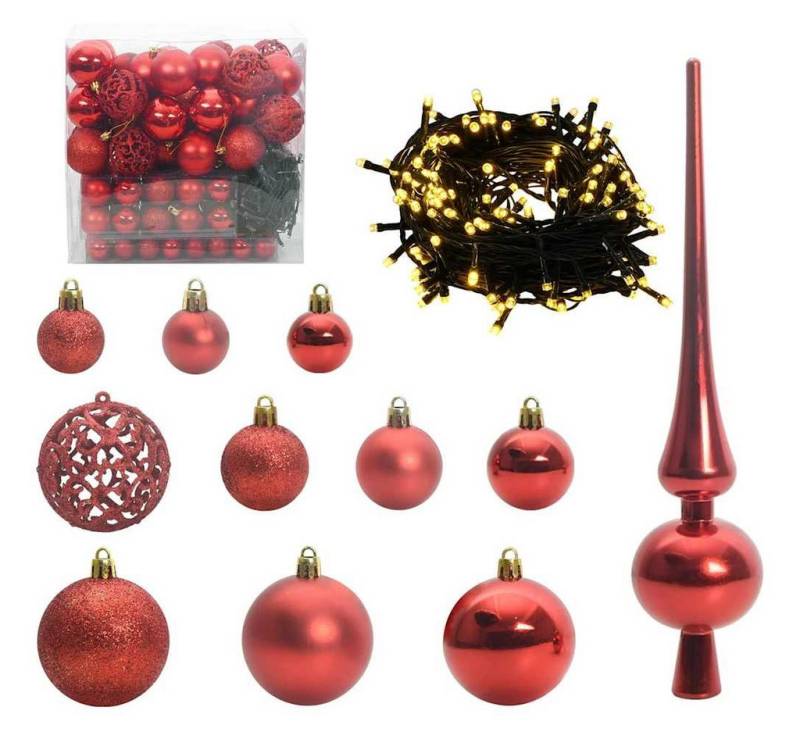vidaXL Christbaumschmuck Weihnachtskugel-Set mit 300 LEDs 120 pcs Rot Kunststoff (120-tlg) von vidaXL