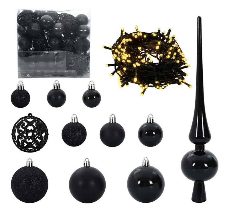 vidaXL Christbaumschmuck Weihnachtskugel-Set mit 300 LEDs 120 pcs Schwarz Kunststoff (120-tlg) von vidaXL