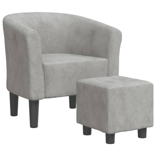 vidaXL Clubsessel, Sessel mit gepolstertem Sitz Armlehnen, Cocktailsessel mit Fußhocker, Loungesessel Relaxsessel Polstersessel, Hellgrau Samt von vidaXL