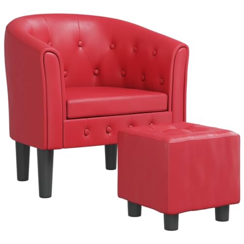 vidaXL Clubsessel, Sessel mit gepolstertem Sitz Armlehnen, Cocktailsessel mit Fußhocker, Loungesessel Relaxsessel Polstersessel, Rot Kunstleder von vidaXL