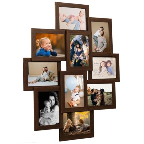 vidaXL Collage Bilderrahmen für 10x(13x18cm) Fotos Fotorahmen Posterrahmen Objektrahmen Bilder Foto Poster Rahmen Bildergalerie Dunkelbraun MDF von vidaXL