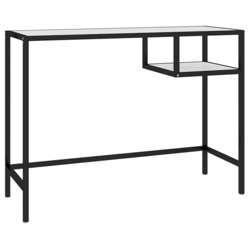 vidaXL Computertisch Industrie-Stil Schreibtisch Bürotisch PC Tisch Arbeitstisch Laptoptisch Büromöbel Weiß Marmor 100x36x74cm Hartglas von vidaXL