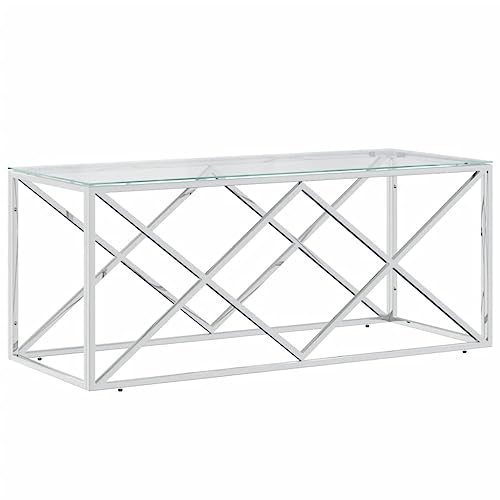 vidaXL Couchtisch, Beistelltisch Glas-Tischplatte, Sofatisch Kaffetisch für Wohnzimmer, Wohnzimmertisch, Industrie-Stil, Edelstahl Glas von vidaXL