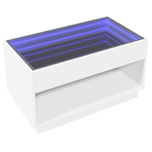 vidaXL Couchtisch, Beistelltisch mit Infinity-LED, Kaffeetisch Sofatisch für Wohnzimmer, Wohnzimmertisch mit Stauraum, Weiß Holzwerkstoff Glas von vidaXL