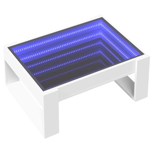 vidaXL Couchtisch, Beistelltisch mit Infinity-LED, Sofatisch Kaffeetisch für Wohnzimmer, Teetisch Wohnzimmertisch, Weiß Holzwerkstoff Glas von vidaXL